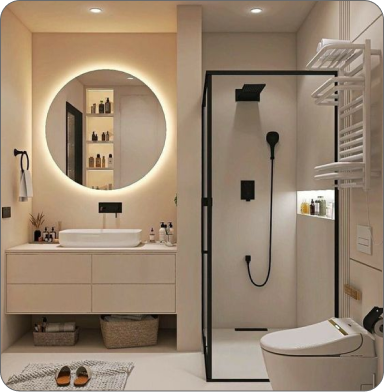 Comfortable office with plants, wooden desk, and two black chairs